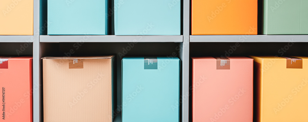 A row of boxes with different colors and sizes A row of boxes with different colors and sizes
