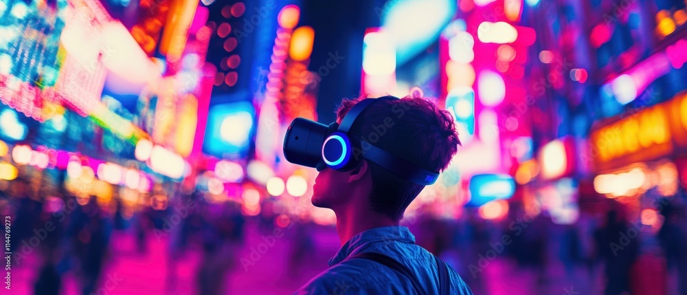 Immersive virtual reality experience in vibrant cityscape futuristic environment night viewpoint Immersive virtual reality experience in vibrant cityscape futuristic environment night viewpoint