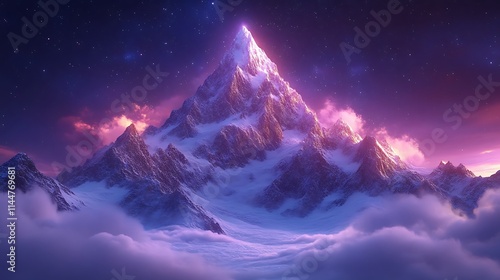 Majestic Snowcapped Mountain Peak Under Starlit Sky