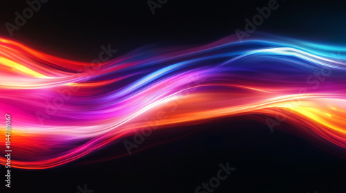 Colorful wave-like light patterns in red, blue, and yellow hues creating a flowing and dynamic abstract background.