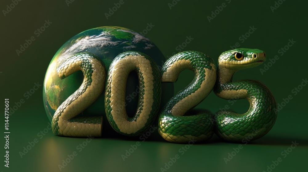 Obraz premium 2025 earth and snake imagery on green background
