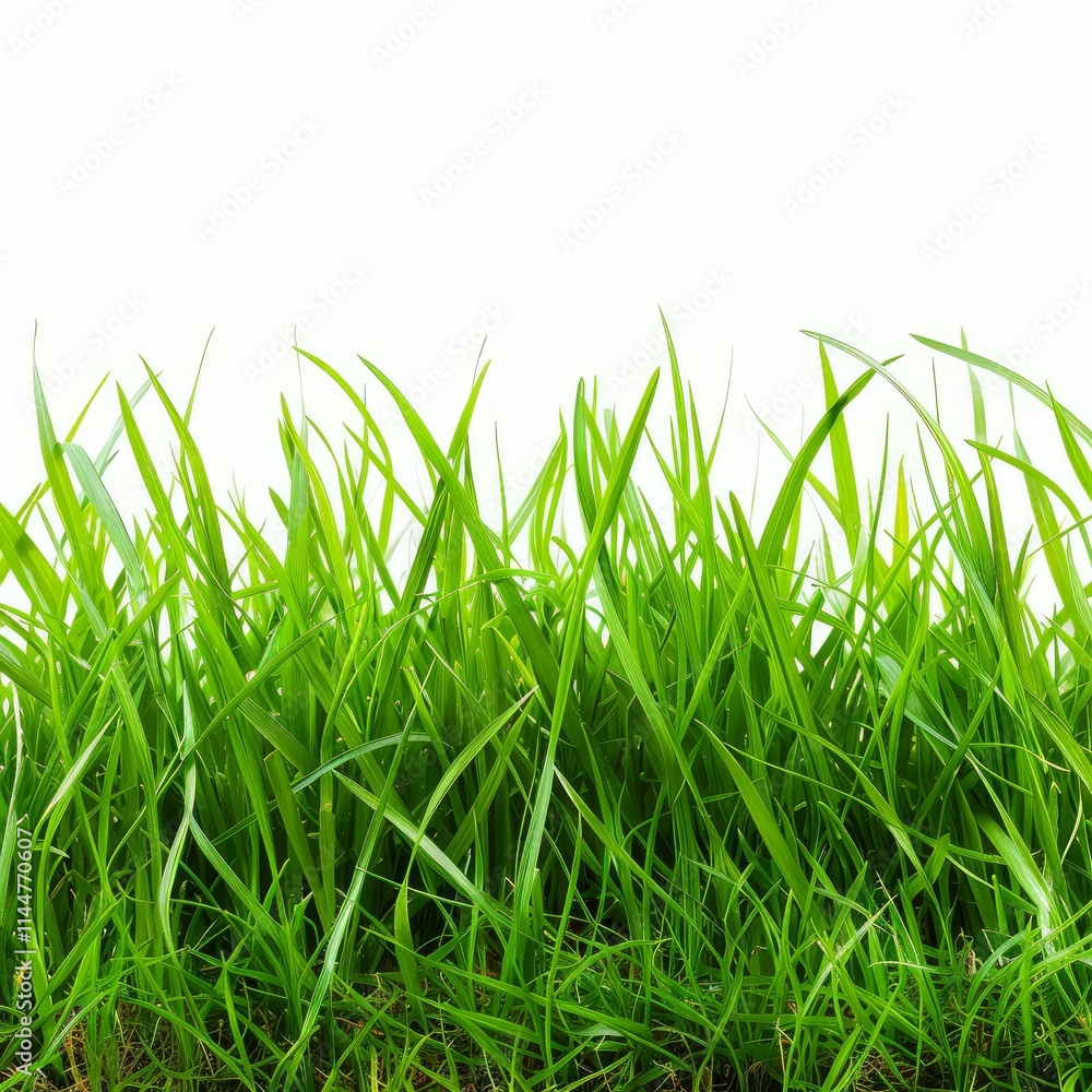 Fototapeta premium Freshly cut green grass growing against a solid white background