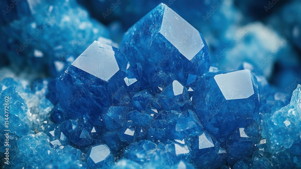 Close-up view of vibrant blue crystal cluster. Close-up view of vibrant blue crystal cluster.