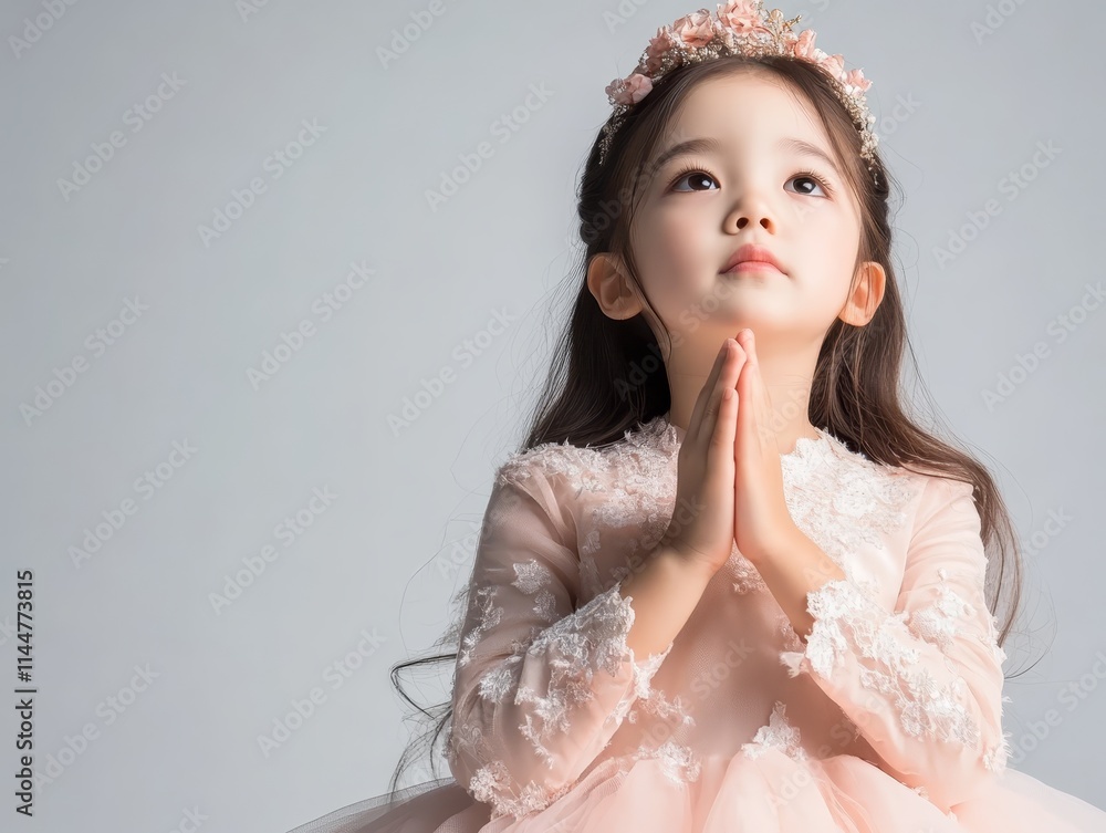 Adorable little girl in pink dress with flower crown, a charming portrait Adorable little girl in pink dress with flower crown, a charming portrait