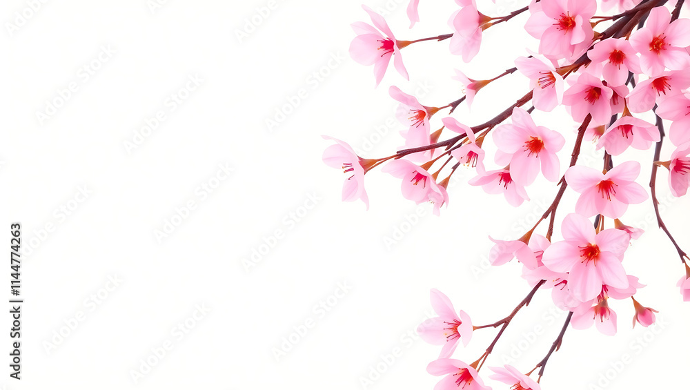 Fototapeta premium Vibrant Art Spring-inspired border background overflowing with delicate pink cherry blossoms, each petal softly illuminated