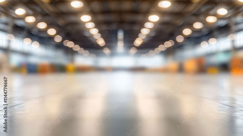 Vast empty warehouse, abstract blur background for industrial, logistics, storage and business concepts Vast empty warehouse, abstract blur background for industrial, logistics, storage and business concepts