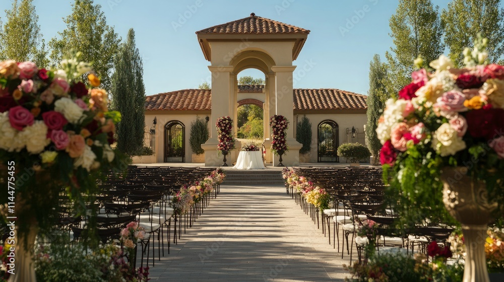 Fototapeta premium Elegant Wedding Ceremony Setup with Beautiful Floral Arrangements