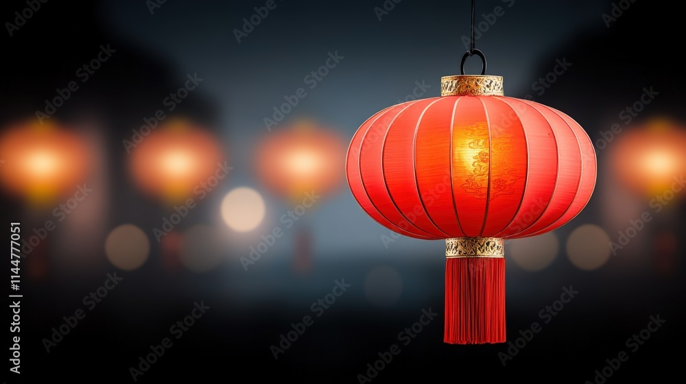 Vibrant Red Chinese Lanterns Glowing Brightly at Night with Soft Background Blur Vibrant Red Chinese Lanterns Glowing Brightly at Night with Soft Background Blur