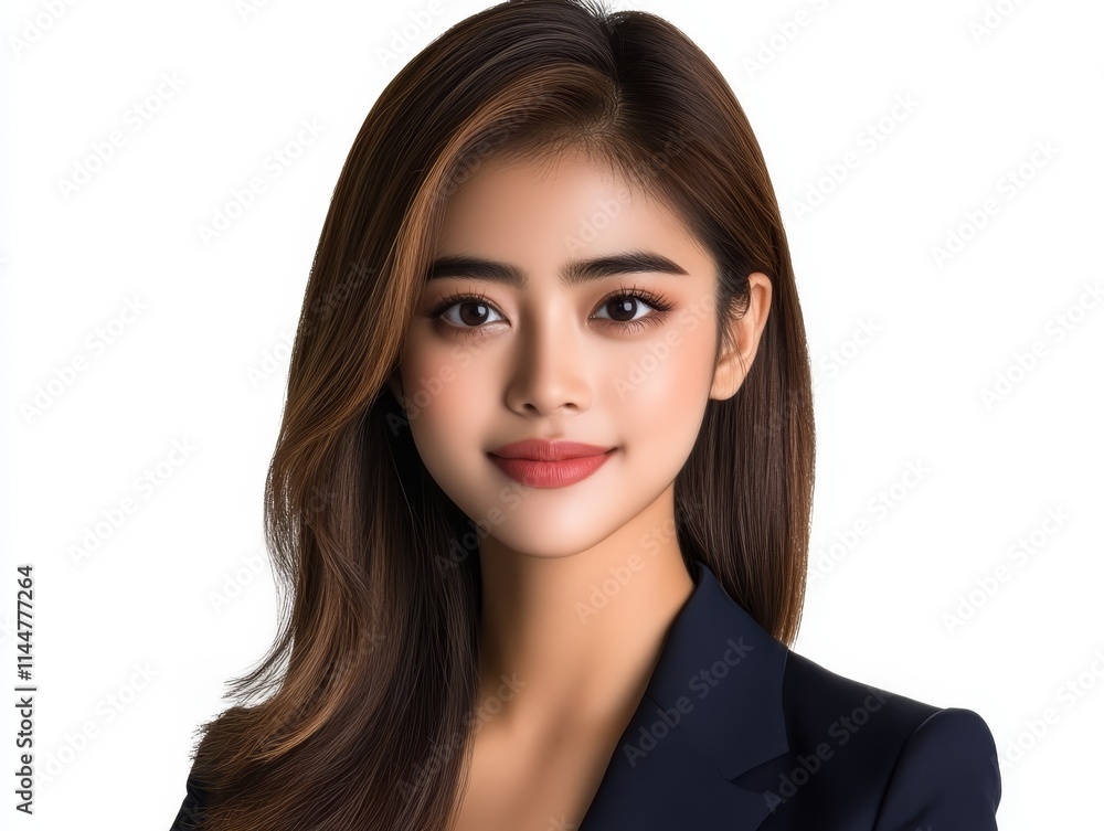 Elegant woman with flowing long brown hair in a sophisticated black suit exudes confidence and style, perfect for professional settings. Elegant woman with flowing long brown hair in a sophisticated black suit exudes confidence and style, perfect for professional settings.