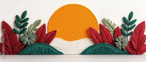 Yarn Art Tropical Sunset Landscape Craft Decoration