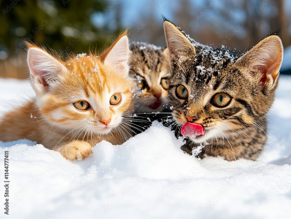 Two kittens playing in the snow Two kittens playing in the snow