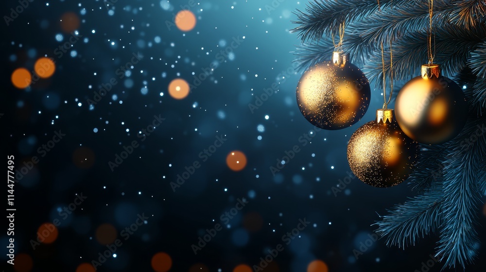 Closeup of christmas balls on fir tree branch, a festive holiday decoration sparkling Closeup of christmas balls on fir tree branch, a festive holiday decoration sparkling