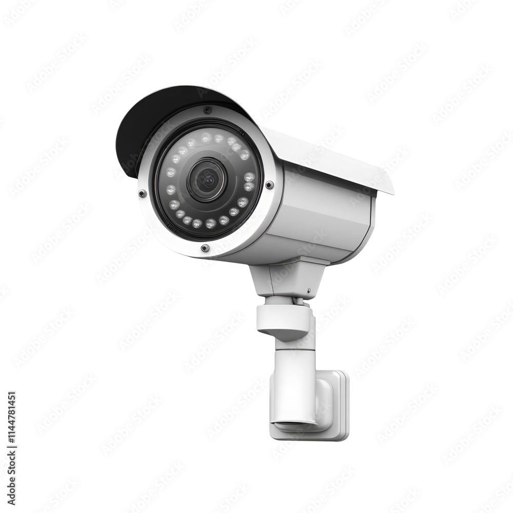 White CCTV security camera isolated on white background Surveillance equipment monitoring system technology concept for safety and protection with copy space Modern security camera with infrared LEDs White CCTV security camera isolated on white background Surveillance equipment monitoring system technology concept for safety and protection with copy space Modern security camera with infrared LEDs