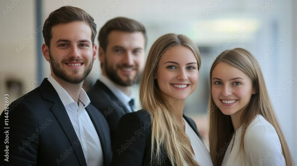 Professional Young Adults Smiling Together in Modern Office Environment Professional Young Adults Smiling Together in Modern Office Environment