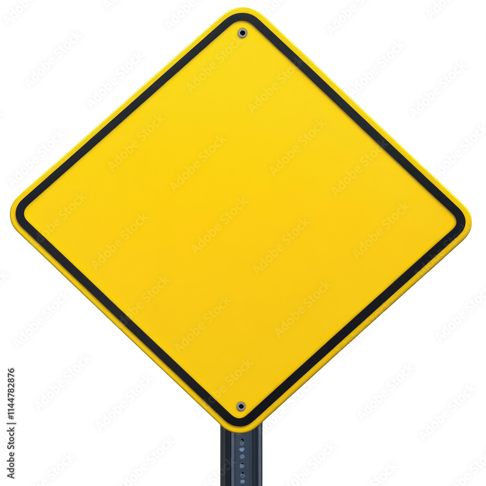 Blank Yellow Diamond Shaped Traffic Sign with Black Border Isolated on White Background Traffic Signage Road Safety Concept Warning Sign Mockup Copy Space Transportation Infrastructure Public Notice Blank Yellow Diamond Shaped Traffic Sign with Black Border Isolated on White Background Traffic Signage Road Safety Concept Warning Sign Mockup Copy Space Transportation Infrastructure Public Notice