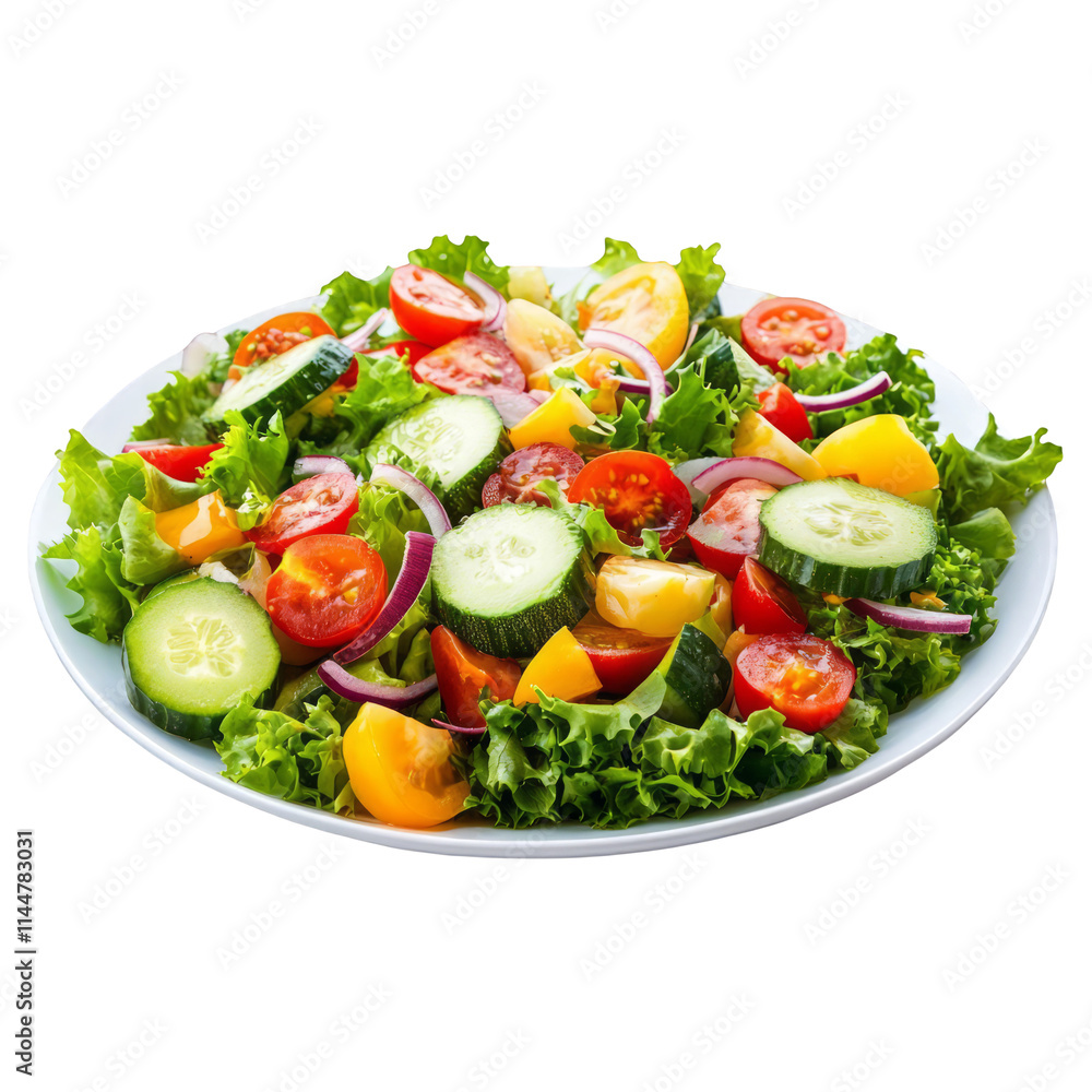 Fresh vegetable salad with lettuce tomatoes cucumbers and onion healthy food isolated on white background vegetarian dietary dish vitamin spring detox meal light dinner concept Fresh vegetable salad with lettuce tomatoes cucumbers and onion healthy food isolated on white background vegetarian dietary dish vitamin spring detox meal light dinner concept