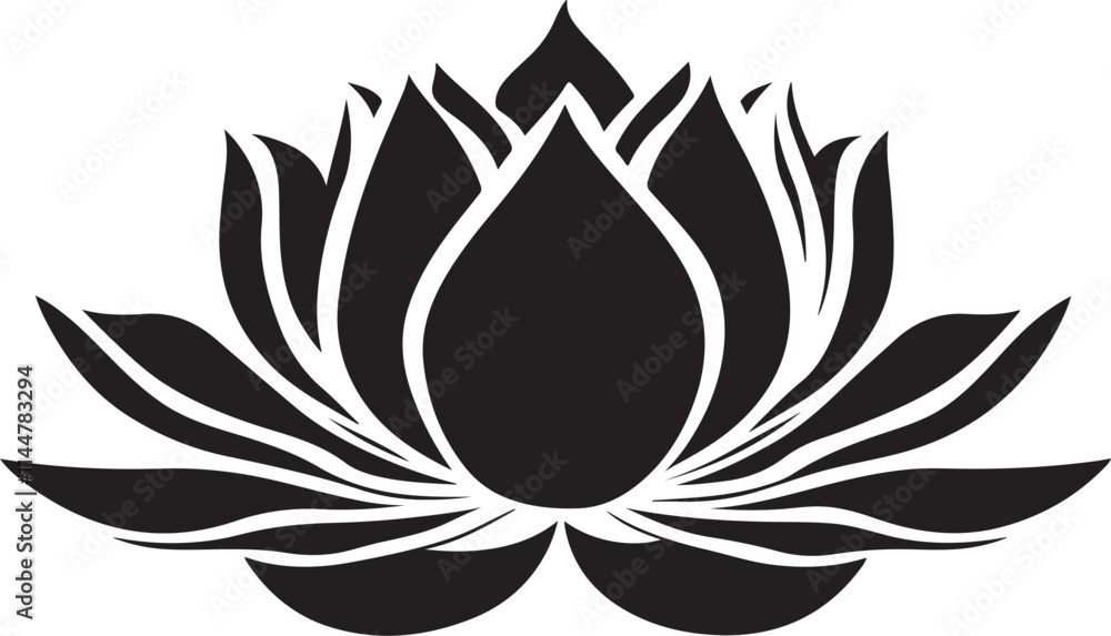 Silhouette of a Lotus Flower, A black silhouette drawing of a lotus flower Silhouette of a Lotus Flower, A black silhouette drawing of a lotus flower