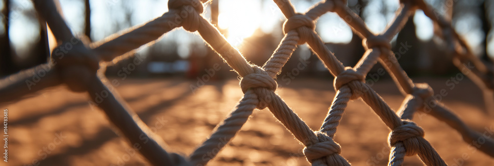 Fototapeta premium A close-up of a net with sunlight filtering through its ropes, creating a simple yet dramatic composition that evokes a sense of connection and natural beauty.