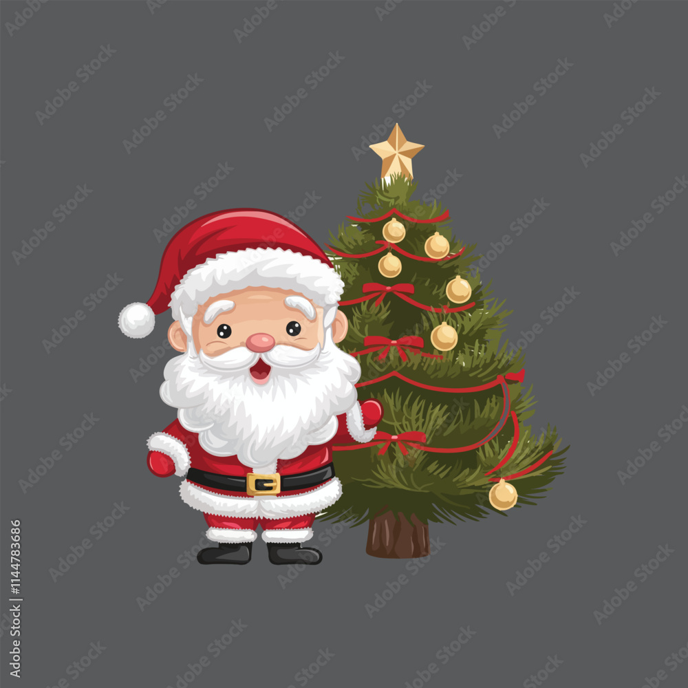 Santa Claus standing with decorative Christmas tree vector illustration Santa Claus standing with decorative Christmas tree vector illustration