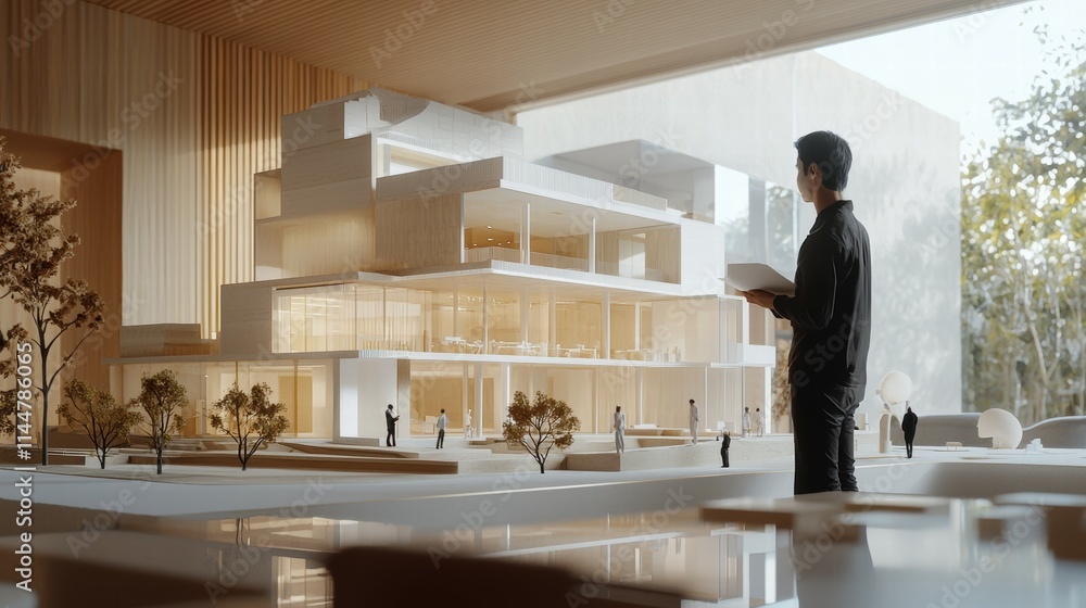 Modern Architectural Model Display in Contemporary Office Space Modern Architectural Model Display in Contemporary Office Space