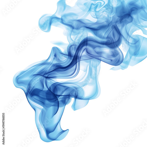 Abstract blue smoke wave flow design isolated on white background steam vapor cloud effect aroma or perfume scent wallpaper illustration air mist texture natural gas or spirit magic curly lines