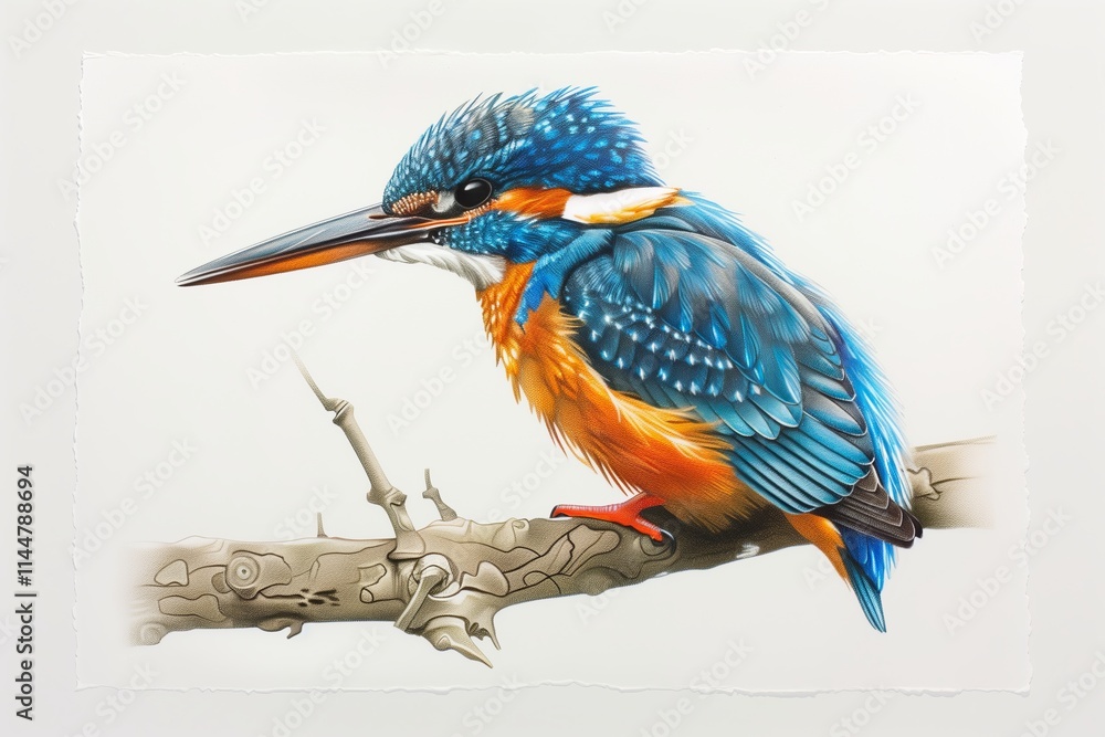 Obraz premium A vibrant kingfisher perched gracefully on a branch, showcasing its stunning blue and orange feathers.