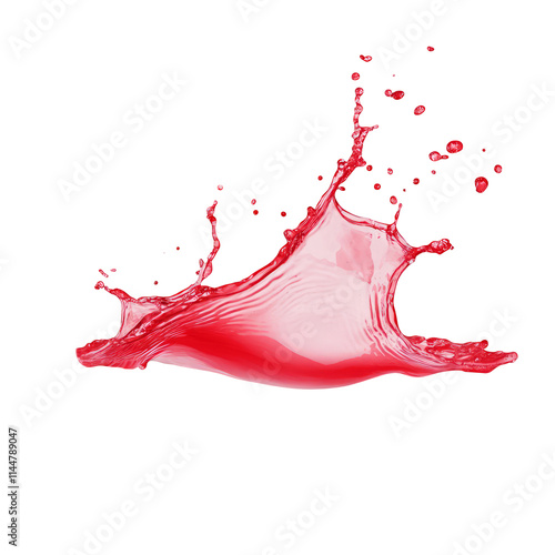 Red liquid splash isolated on white background dynamic motion abstract splashing juice wine cocktail beverage drink fluid wave flow refreshment symbol template wallpaper design element commercial