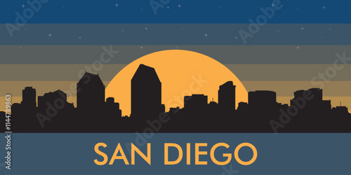 Φωτογραφία Black silhouette of the city of San Diego against the background of the night st