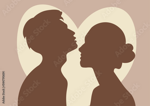 silhouette of a romantic couple who love each other, red theme photo