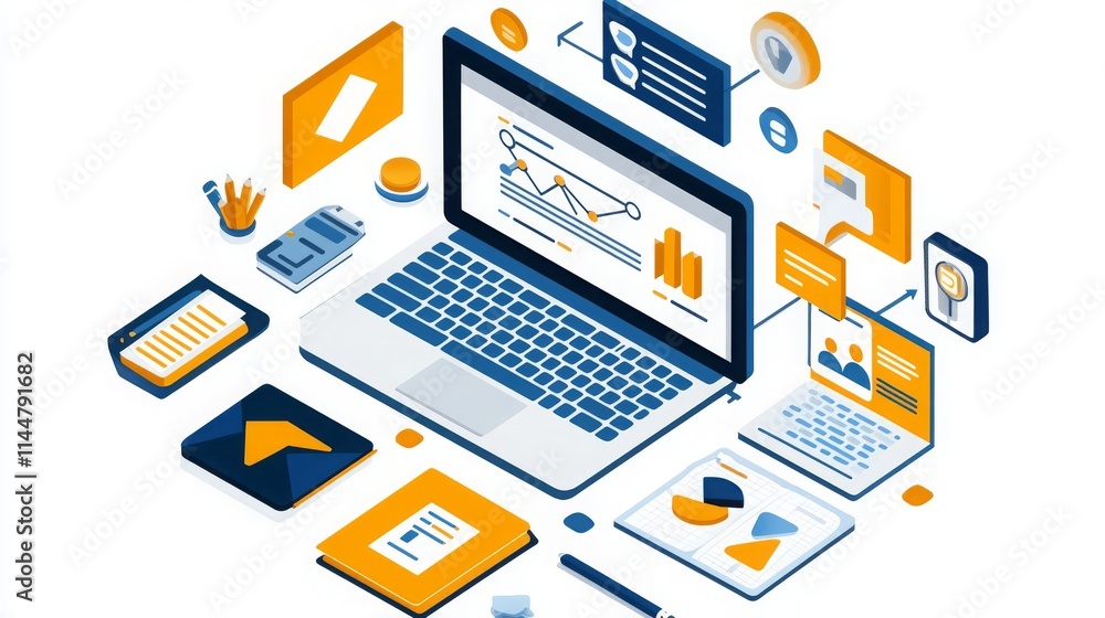 Digital Marketing and Blogging Tools Illustration Digital Marketing and Blogging Tools Illustration
