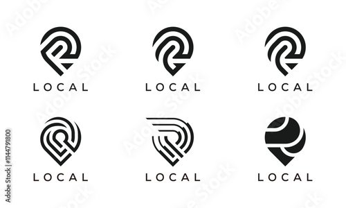 collection of letter R local map pin logo design vector template