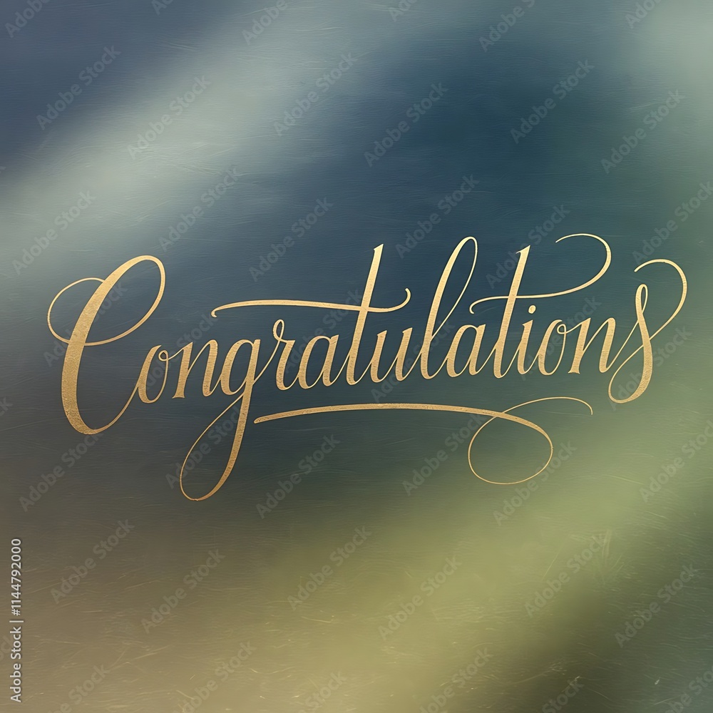 Obraz premium Congratulations ! Text Calligraphy lettering. Handwritten phrase greeting sign with gold text on watercolor playful background.
