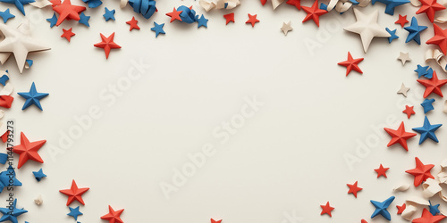 A decorative frame of red, white, and blue stars suggesting a patriotic theme, perfect for celebrations or holiday designs, symbolizing freedom and unity.
