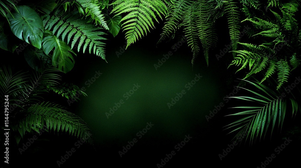Lush green foliage surrounds dark central area. Lush green foliage surrounds dark central area.