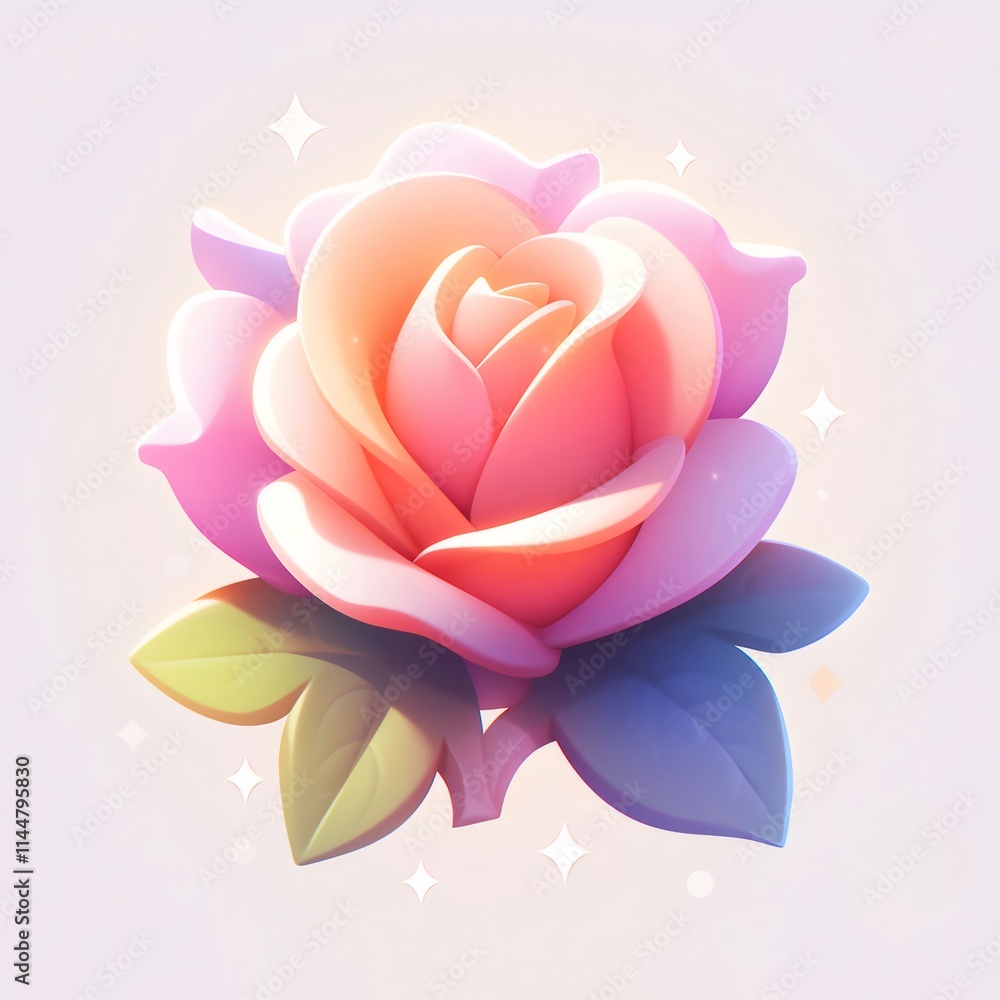 Pastel pink and orange rose with leaves and sparkles. Pastel pink and orange rose with leaves and sparkles.