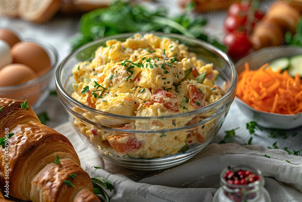 Delicious creamy potato salad with fresh herbs and colorful vegetables, perfect for any meal or gathering. Delicious creamy potato salad with fresh herbs and colorful vegetables, perfect for any meal or gathering.