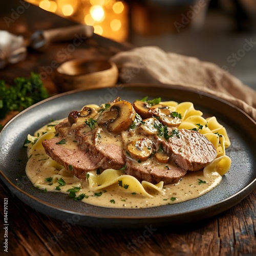 Zürcher Geschnetzeltes with Veal, Creamy Mushroom Sauce, and Buttered Noodles photo