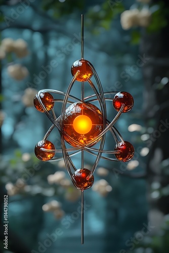 Highly accurate 3D model of a technetium atom highlighting its unique electron shell arrangement and use in medical diagnostics vibrant prismatic colors digital art scientific journal cover photo