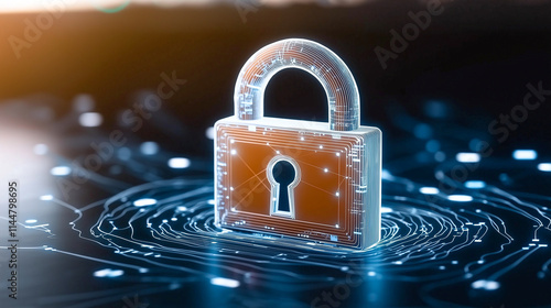 Wallpaper Mural digital padlock with glowing design, surrounded by swirling data patterns, symbolizes security and technology. This represents modern cybersecurity concepts and digital protection Torontodigital.ca