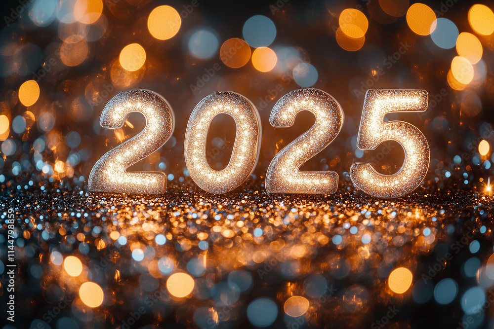 Celebrate the arrival of New Year 2025 with shimmering silver and glittery decorations Celebrate the arrival of New Year 2025 with shimmering silver and glittery decorations