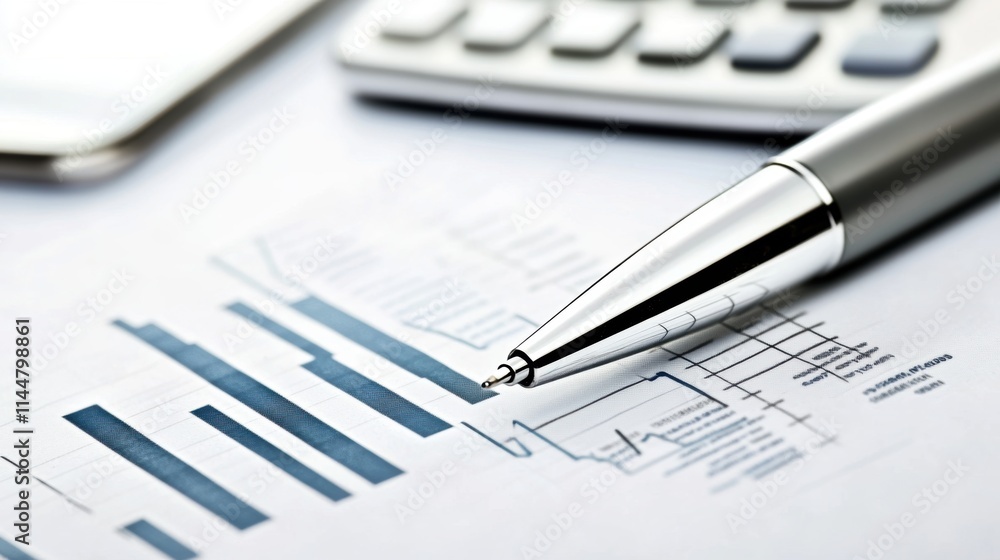 Elegant black and gold pen placed on a detailed financial report with geometric bar charts and data visualizations, embodying professionalism and minimalist office aesthetics. Elegant black and gold pen placed on a detailed financial report with geometric bar charts and data visualizations, embodying professionalism and minimalist office aesthetics.