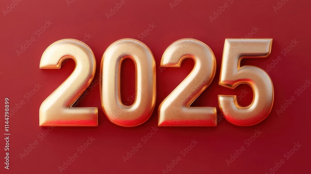 Gold 2025 numerals on red background. Gold 2025 numerals on red background.