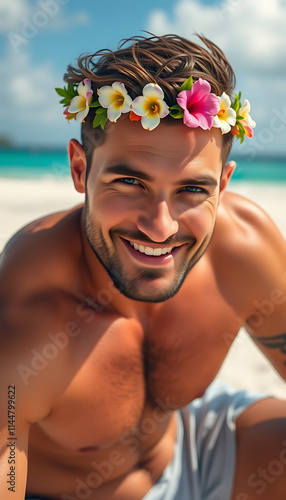 sexy man at the tropical beach