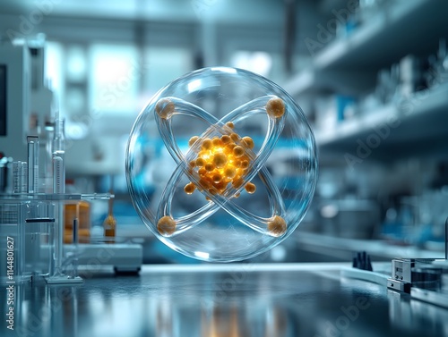 Detailed 3D Visualization of Technetium Atom s Internal Structure and Electron Arrangement Showcasing its Crucial Role in Advanced Medical Imaging Techniques photo