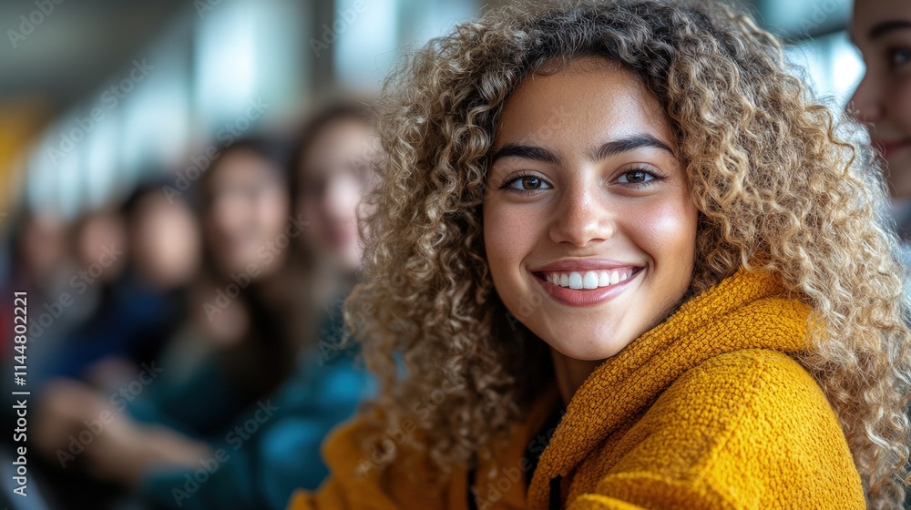 Smiling young woman with curly hair. Smiling young woman with curly hair.