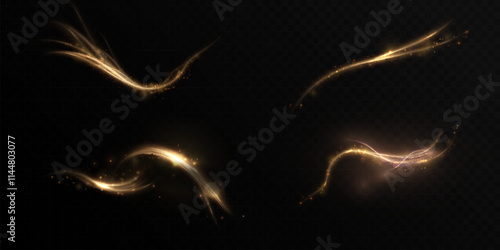 Light bright golden glowing colorful curved line with magic light effect. Magic wand glow effect for game interface design and illustrations.