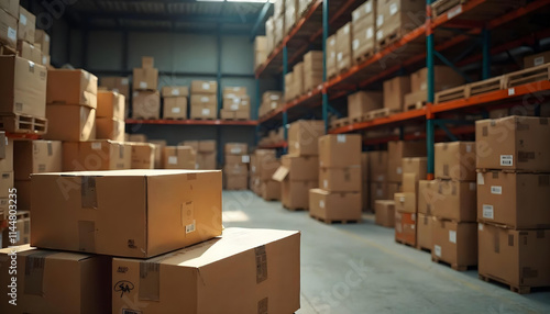 Cajas de cartón en almacén 