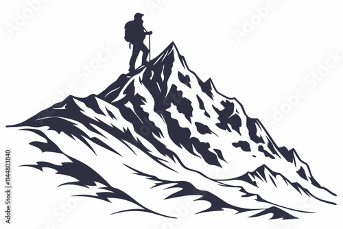 Snowy Mountain Peak, A sharp, snow-covered peak with clouds swirling around it vector silhouette on a white background