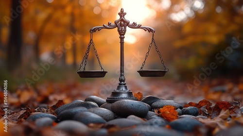 Scales of justice in autumnal setting.