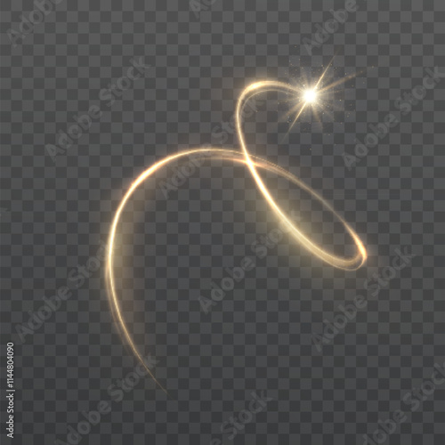 Light bright golden glowing colorful curved line with magic light effect. Magic wand glow effect for game interface design and illustrations.